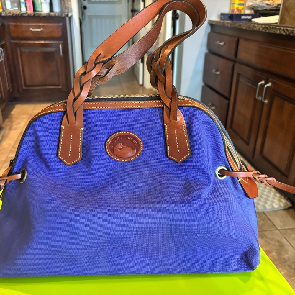Dooney & Bourke Brown and Purple Satchel with Leather Accents